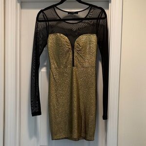 Elegant Long Sleeve Black and Gold Dress